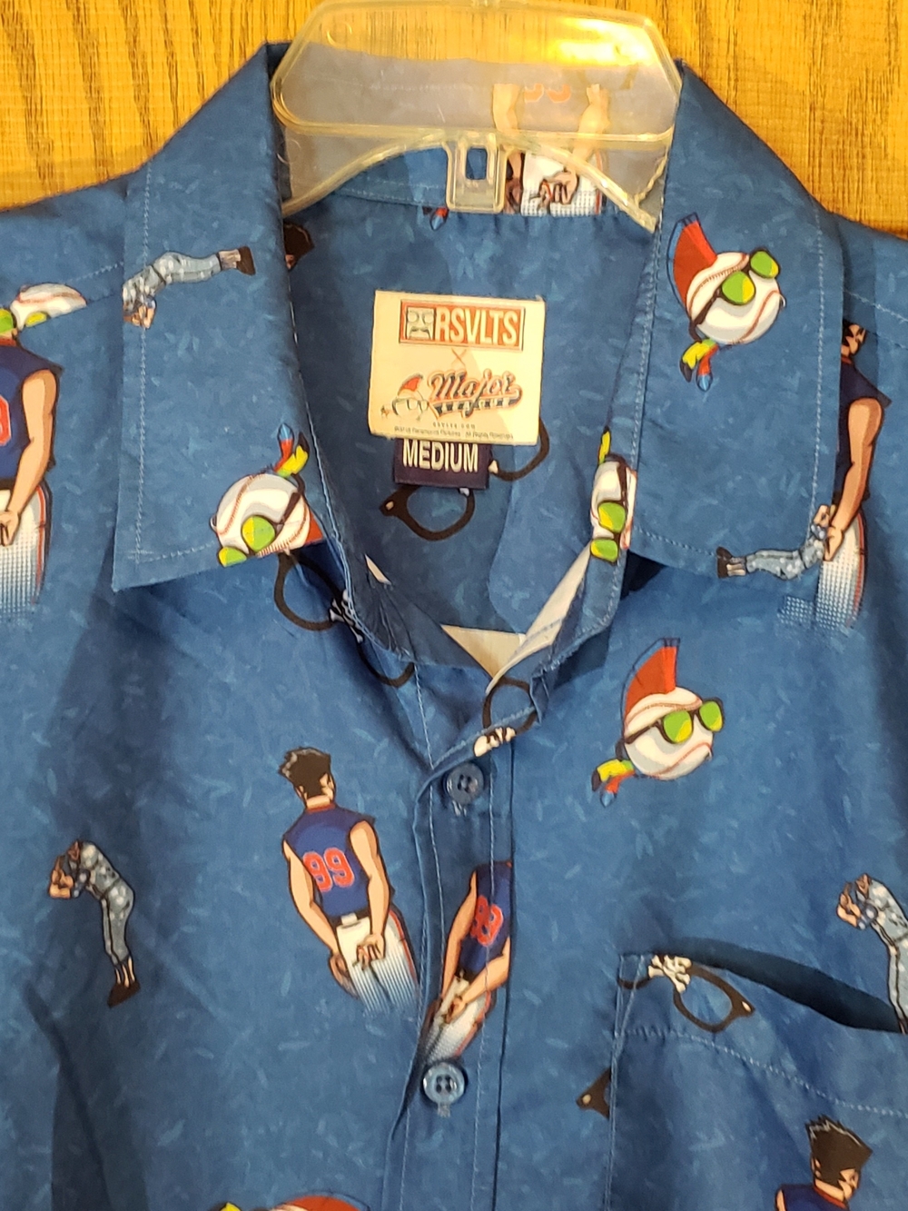 RSVLTS Blue Short-Sleeve Casual Button-Down Shirt with Novelty Print. Medium - Picture 4 of 6